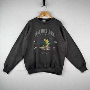 90's Vtg Lost River Lodge Fly Fishing Crewneck Sweatshirt Men's M Sun-faded USA